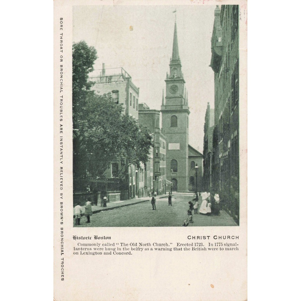 Boston Massachusetts MA Old North Church Browns Bronchial Troches Ad Postcard - Picture 1 of 2